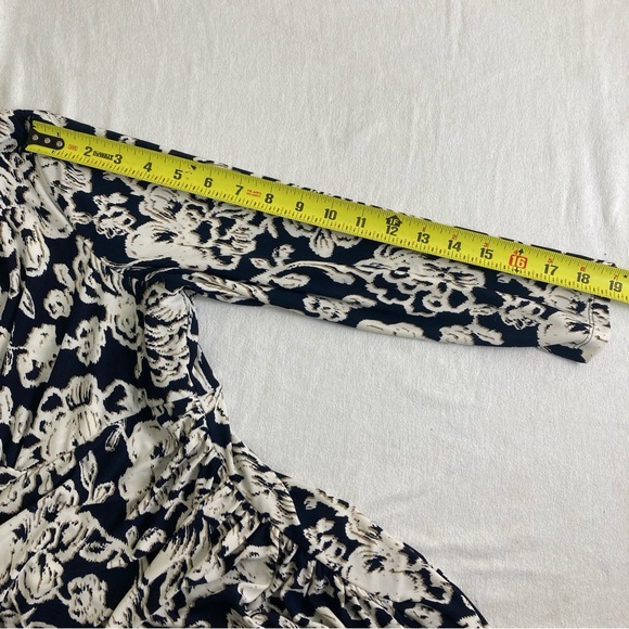 Lauren Ralph Lauren Dress  8 Black White Floral Ruched Career Faux Wrap 3/4 Slv - Picture 11 of 16